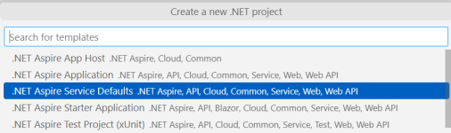 Visual Studio Code dialog to add a service defaults project