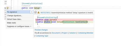 Fixing signature via lightbulb menu
