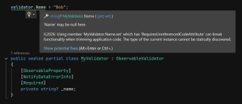 Trim warning for validatable properties