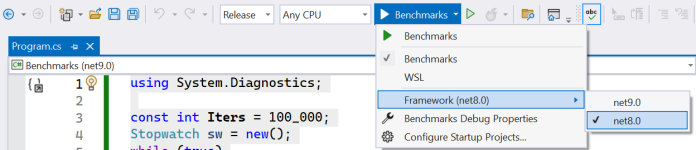 Selecting .NET 8 target framework