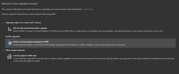 screenshot of .NET Upgrade Assistant upgrade type selection UI