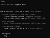 screenshot of .NET Global CLI Tool upgrade selection options