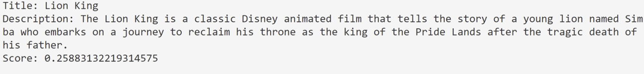 Console output displaying Lion King as a query result