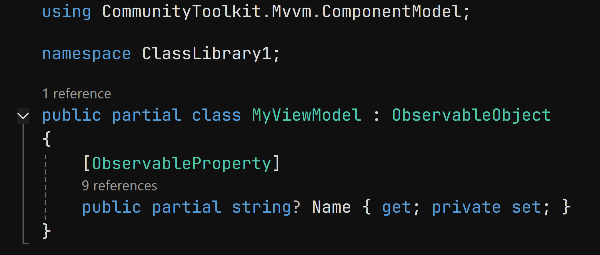 Using the [ObservableProperty] attribute on a partial property, in a partial class that derives from ObservableObject